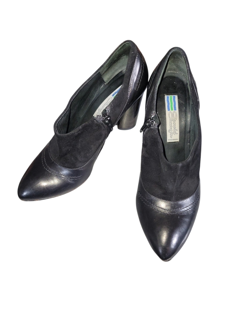 Arnold Churgin Black Leather and Suede Handmade Vintage 90's  Pointed Pump Heels